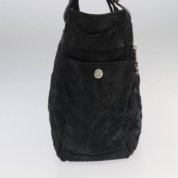 CHANEL Paris Biarritz MM Tote Bag Coated Canvas Black Silver CC Auth bs19293 - Picture 4 of 16